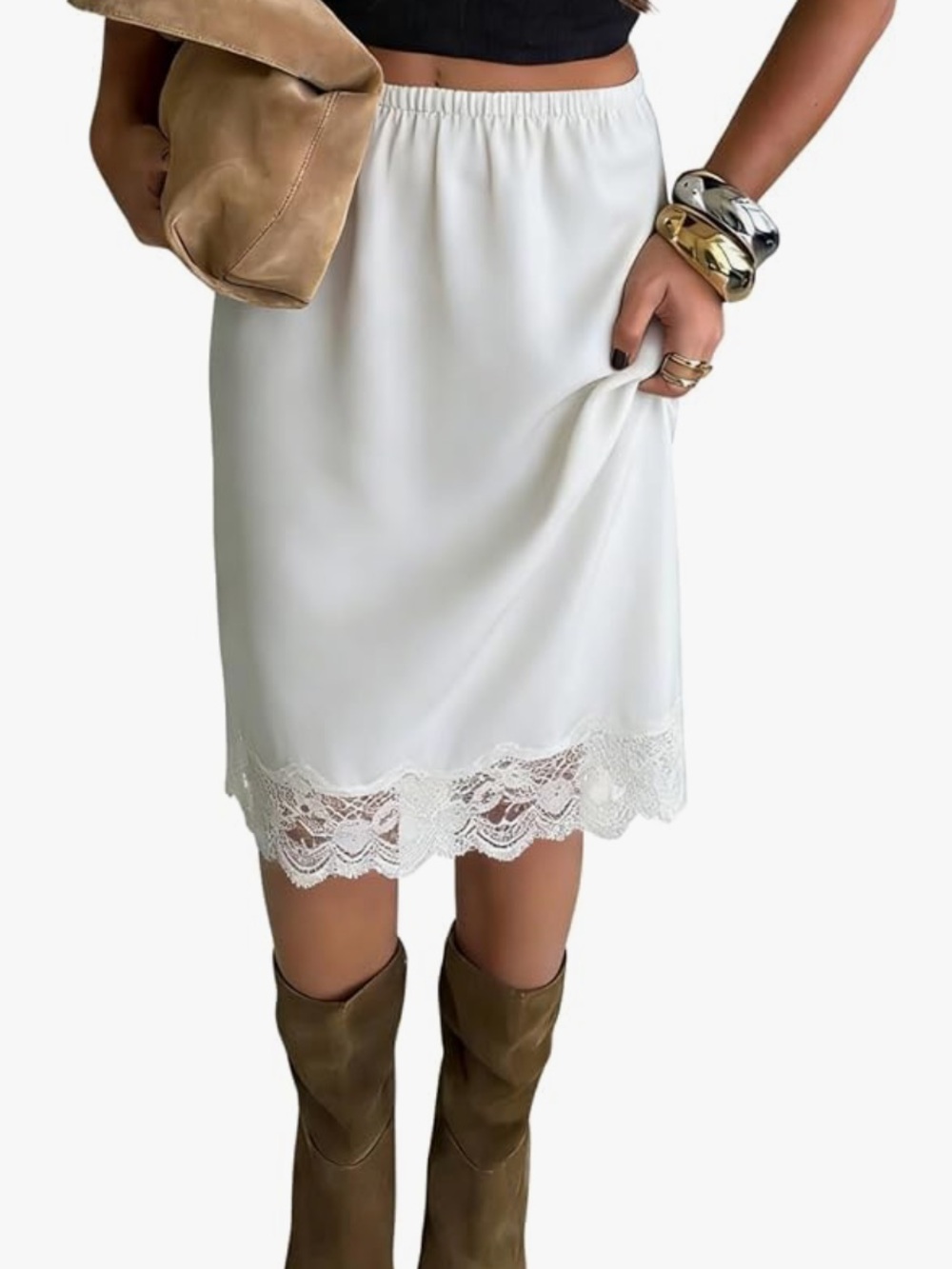 NWOT Lace-Hem Midi Slip Skirt